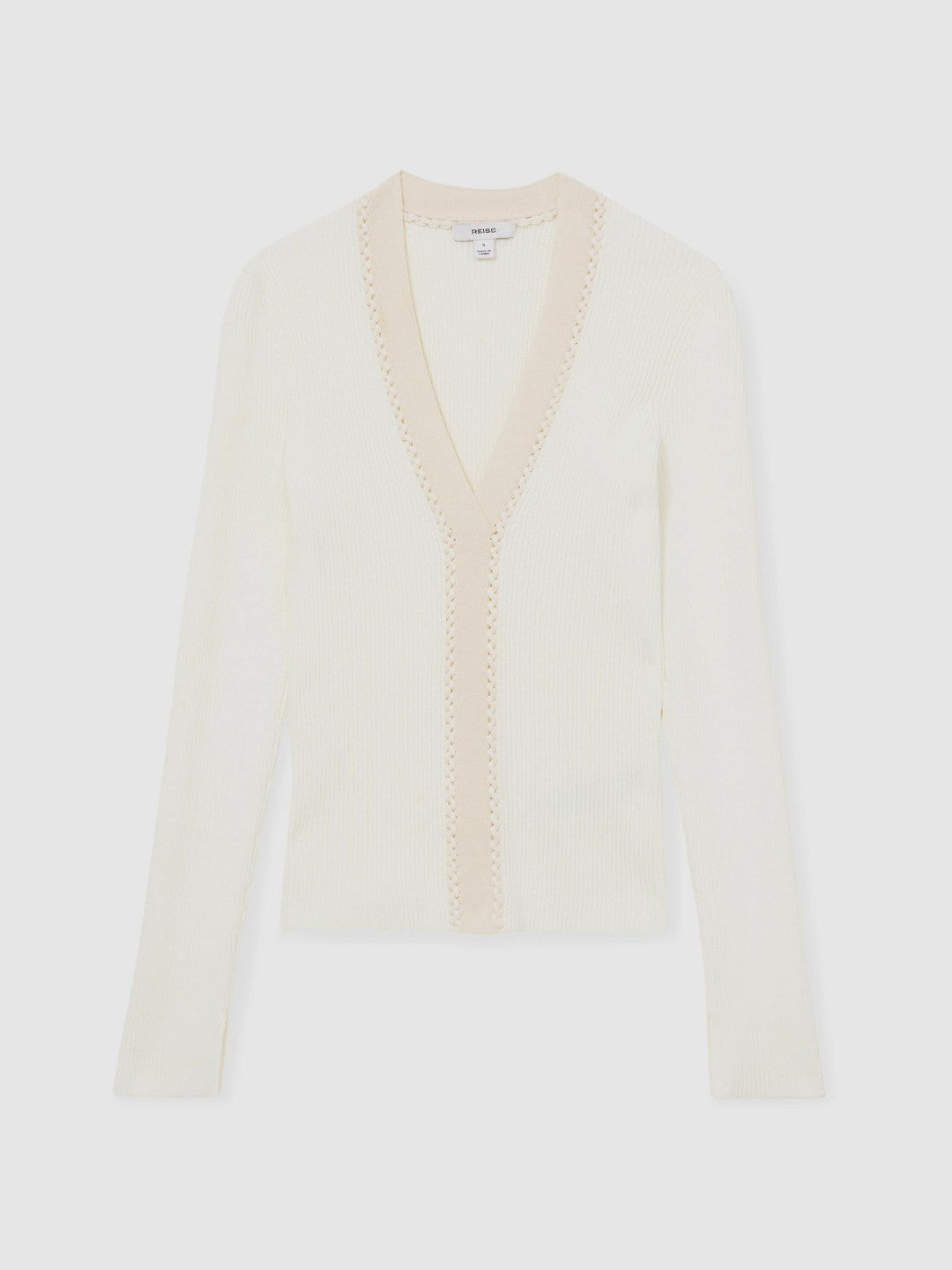 Craft-Stitch Rib-Knit Top in Ivory Women | Reiss