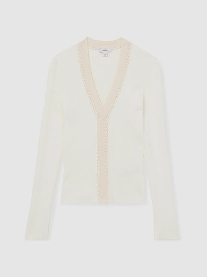 Craft-Stitch Rib-Knit Top in Ivory Women | Reiss