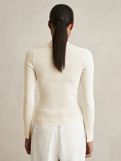 Craft-Stitch Rib-Knit Top in Ivory Women | Reiss