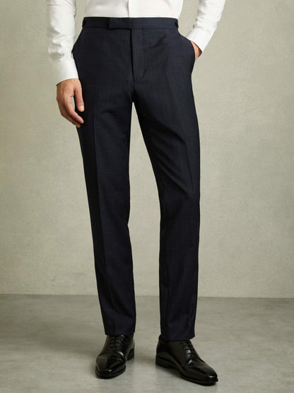 Slim-Fit Wool-Blend Textured Tailored Trousers in Navy Men | Reiss