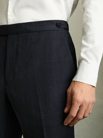 Slim-Fit Wool-Blend Textured Tailored Trousers in Navy Men | Reiss