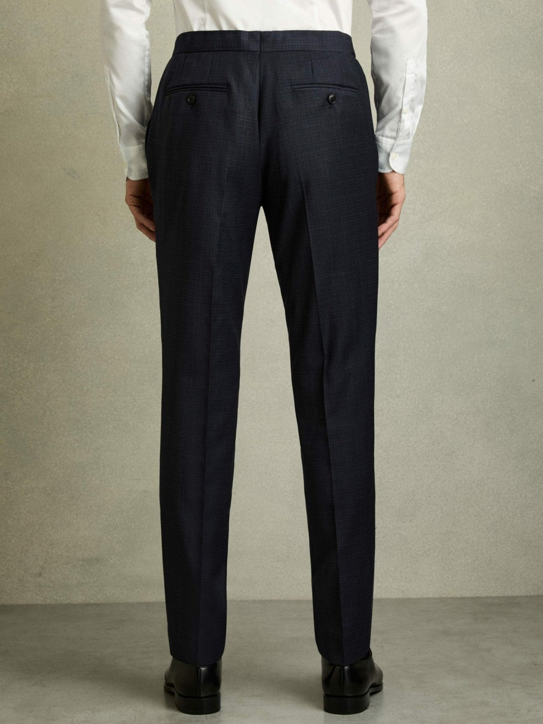 Slim-Fit Wool-Blend Textured Tailored Trousers in Navy Men | Reiss