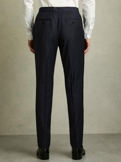 Slim-Fit Wool-Blend Textured Tailored Trousers in Navy Men | Reiss