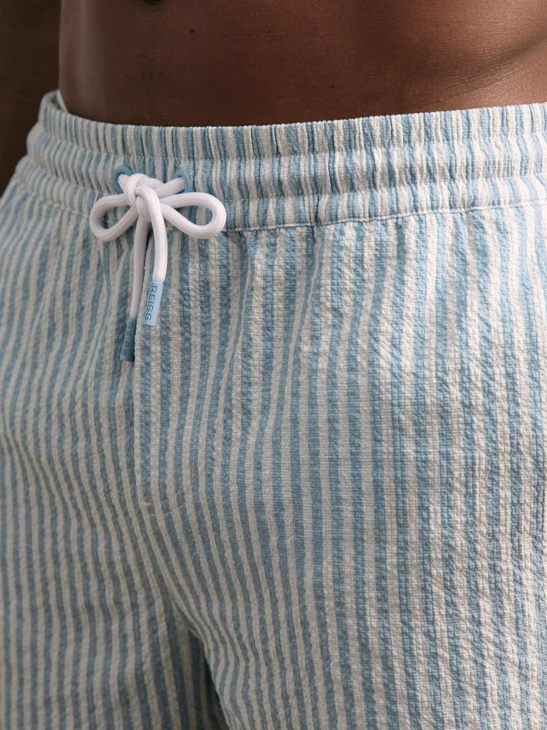 Seersucker Stripe Swim Shorts in Soft Blue/White Men | Reiss