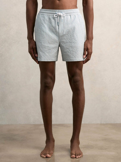 Seersucker Stripe Swim Shorts in Soft Blue/White Men | Reiss