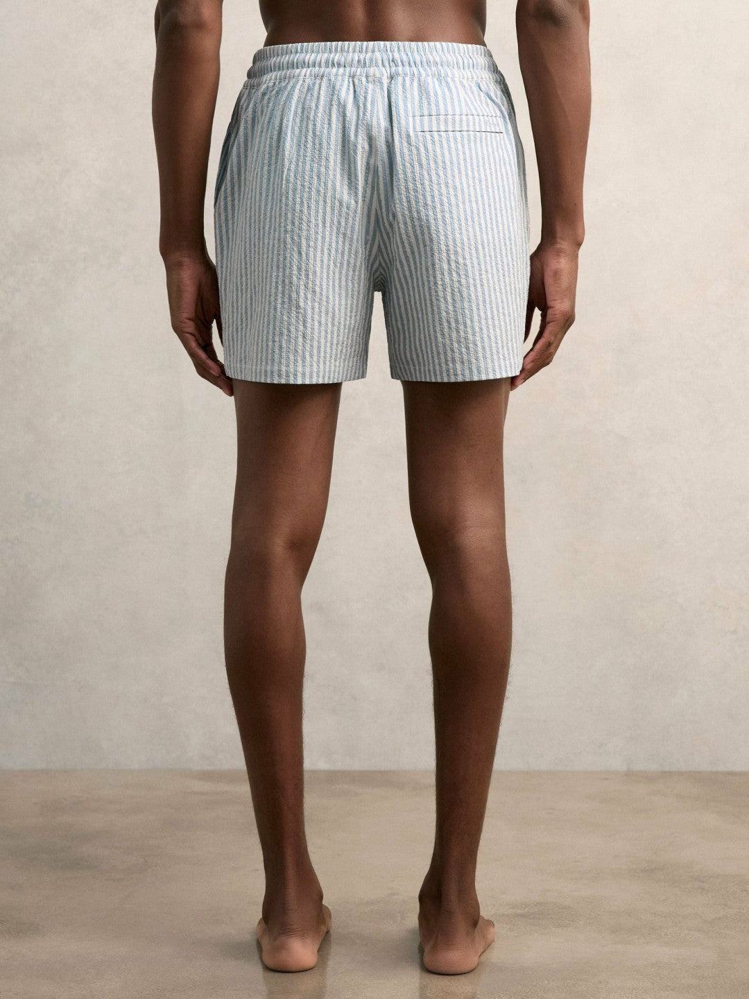 Seersucker Stripe Swim Shorts in Soft Blue/White Men | Reiss