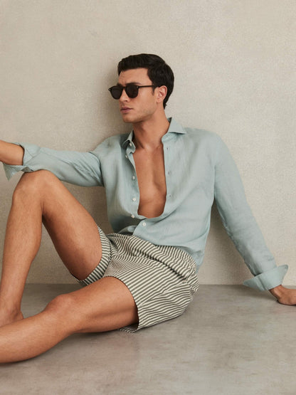 Seersucker Stripe Swim Shorts in Sage/White Men | Reiss