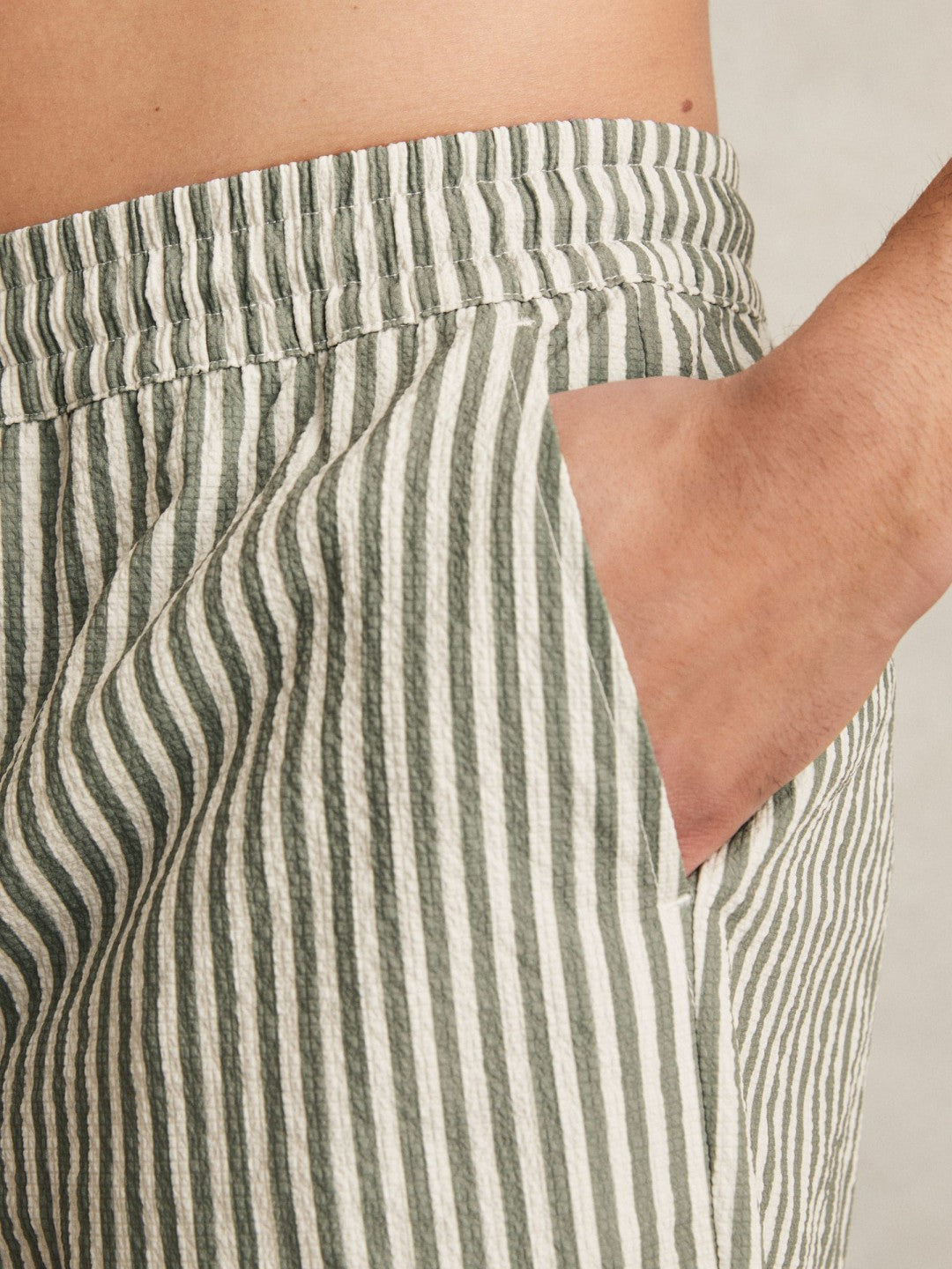 Seersucker Stripe Swim Shorts in Sage/White Men | Reiss