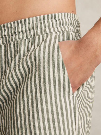 Seersucker Stripe Swim Shorts in Sage/White Men | Reiss