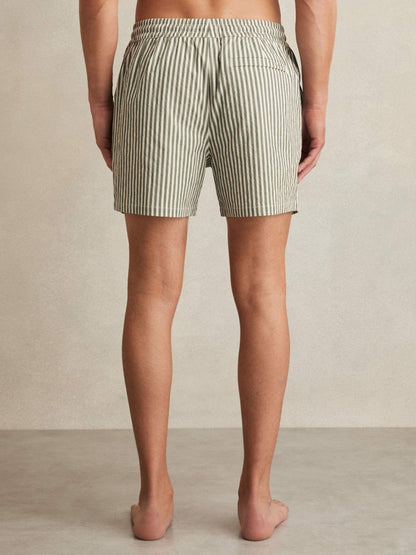 Seersucker Stripe Swim Shorts in Sage/White Men | Reiss