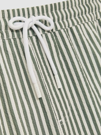 Seersucker Stripe Swim Shorts in Sage/White Men | Reiss