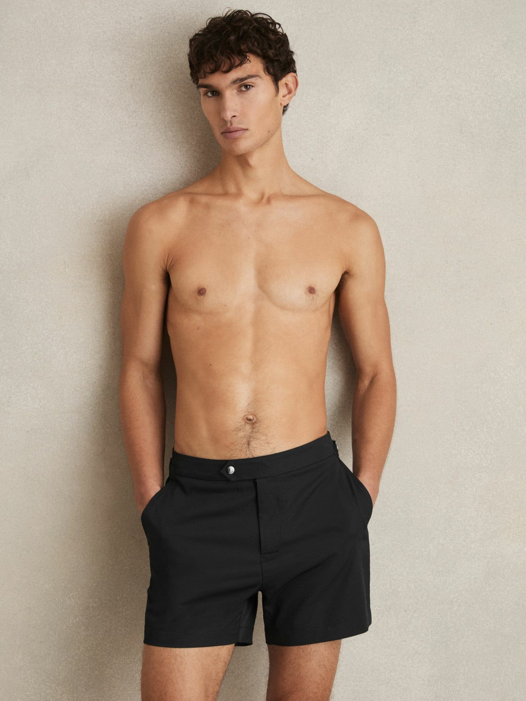 Side-Adjuster Swim Shorts in Black Men | Reiss