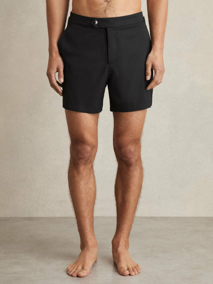 Side-Adjuster Swim Shorts in Black Men | Reiss