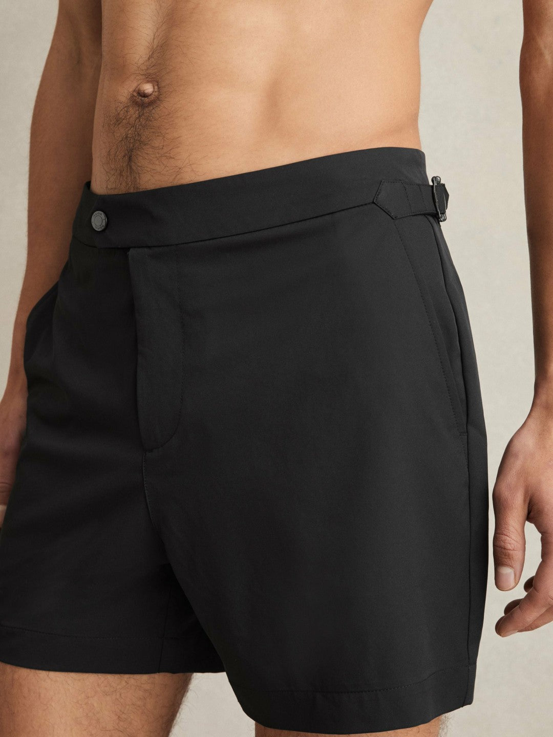 Side-Adjuster Swim Shorts in Black Men | Reiss