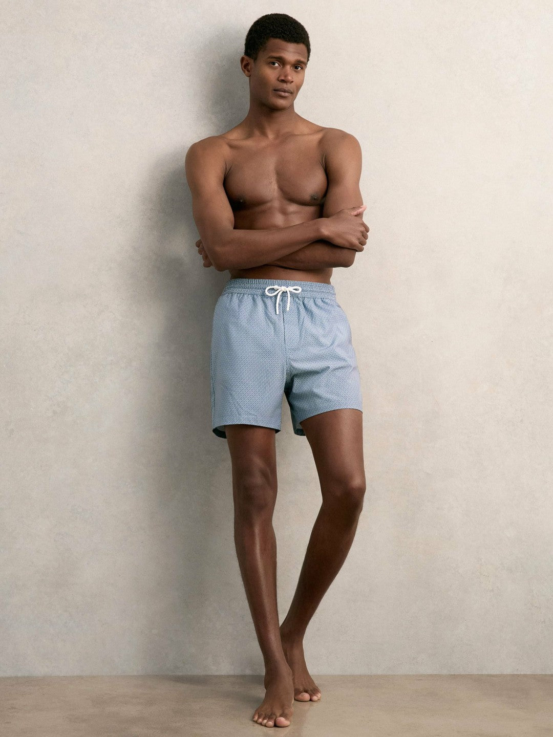 Drawstring Geometric Print Swim Shorts in Airforce Blue Men | Reiss