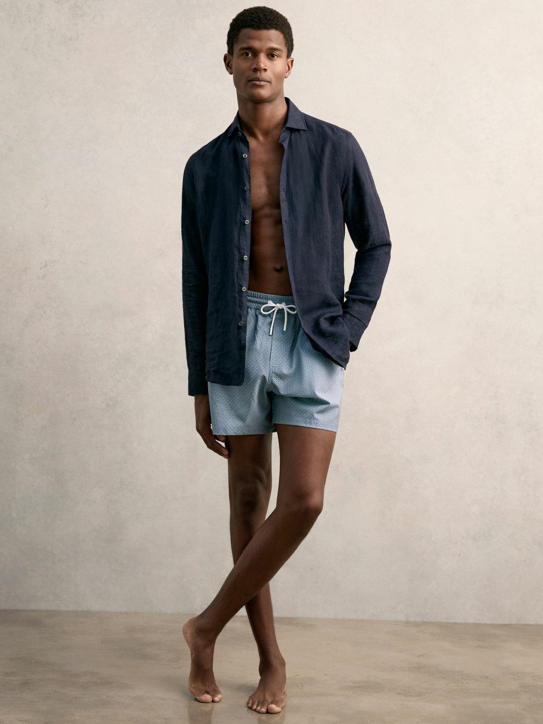 Drawstring Geometric Print Swim Shorts in Airforce Blue Men | Reiss