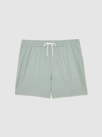 Drawstring Geometric Print Swim Shorts in Pistachio Green Men | Reiss