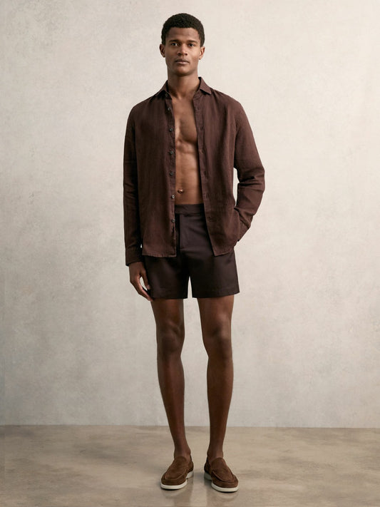 Side-Adjuster Swim Shorts in Chocolate Brown Men | Reiss