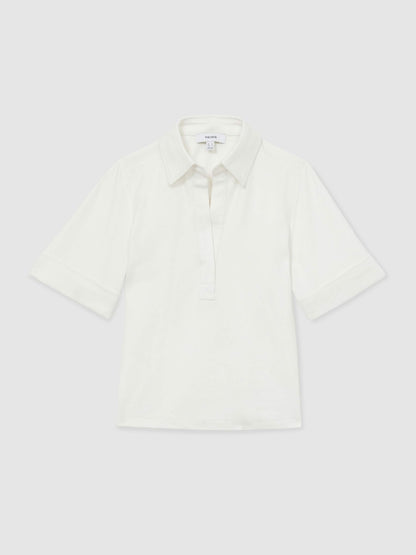 Open-Collar Polo Shirt in Cream Women | Reiss