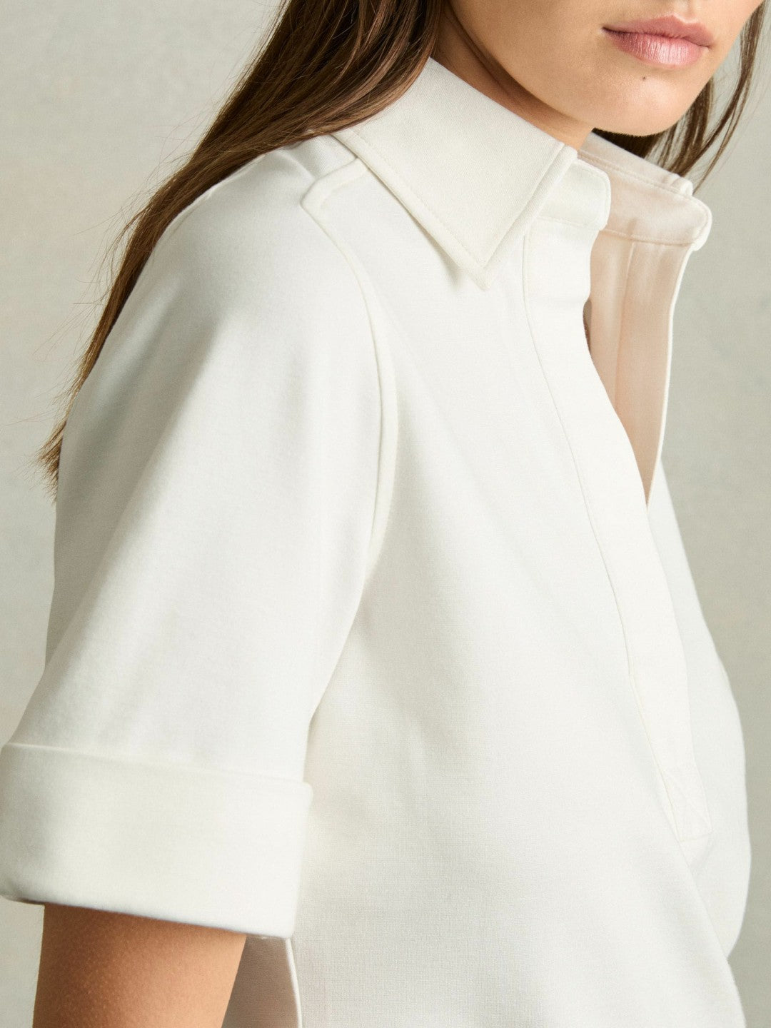 Open-Collar Polo Shirt in Cream Women | Reiss