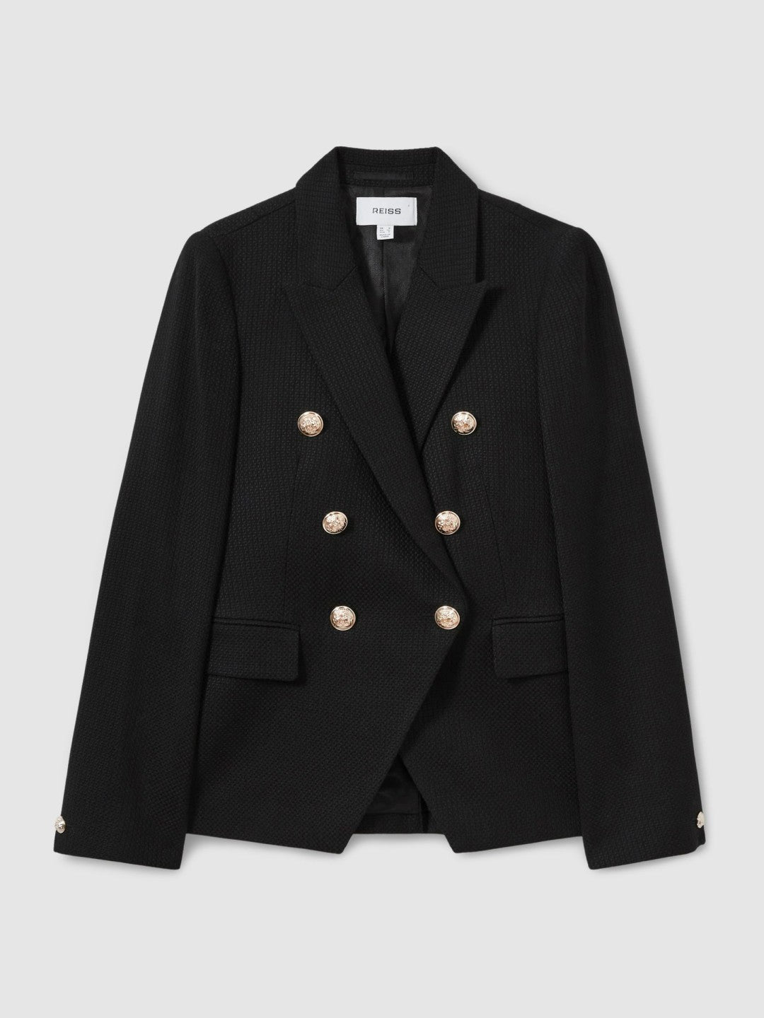 Tailored Fit Textured Double Breasted Blazer in Black Women | Reiss
