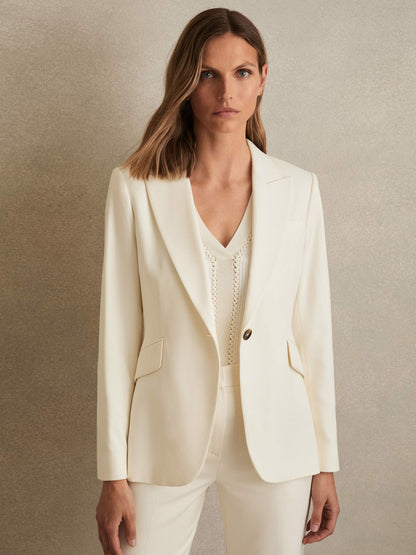 Single-Breasted Peak-Lapel Tailored Blazer in Cream Women | Reiss