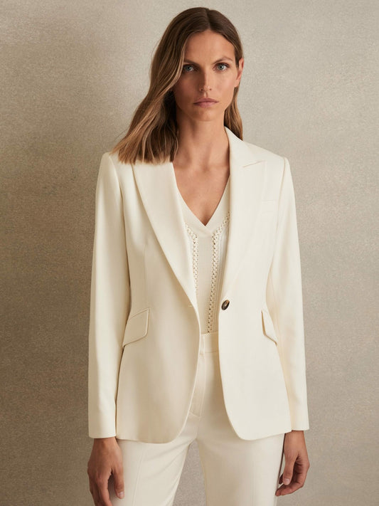 Single-Breasted Peak-Lapel Tailored Blazer in Cream Women | Reiss