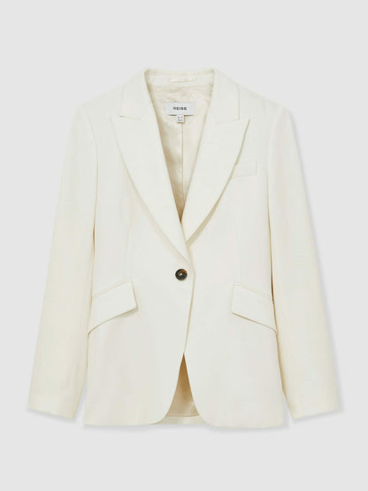 Single-Breasted Peak-Lapel Tailored Blazer in Cream Women | Reiss