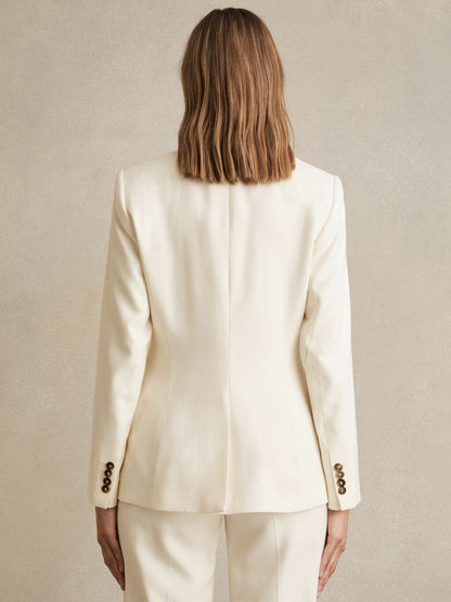 Single-Breasted Peak-Lapel Tailored Blazer in Cream Women | Reiss