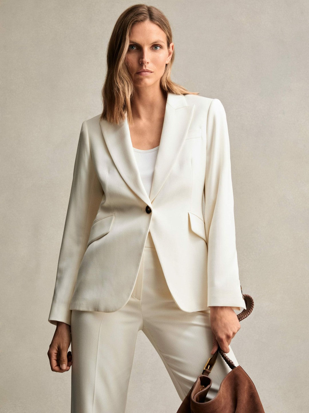 Petite Single-Breasted Peak-Lapel Tailored Blazer in Cream Women | Reiss