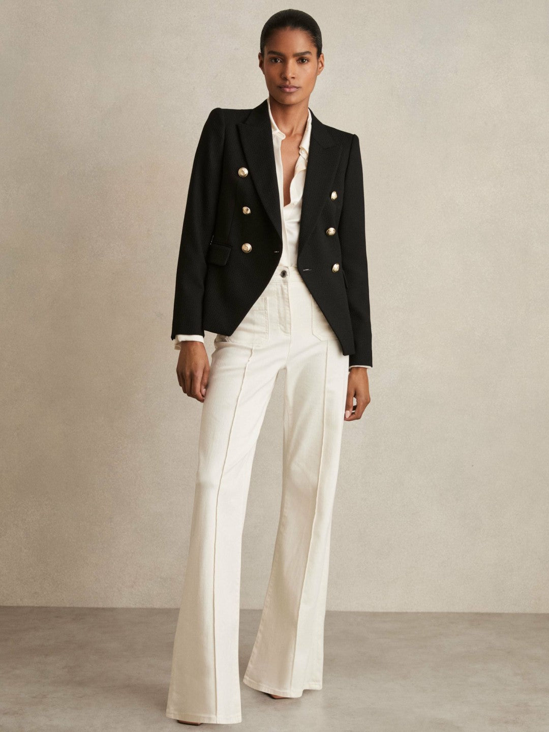 Petite Tailored Fit Textured Double Breasted Blazer in Black Women | Reiss