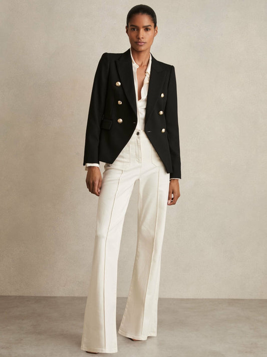 Petite Tailored Fit Textured Double Breasted Blazer in Black Women | Reiss
