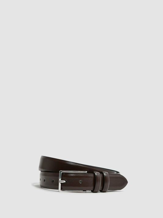 Smooth Leather Belt in Chocolate Men | Reiss
