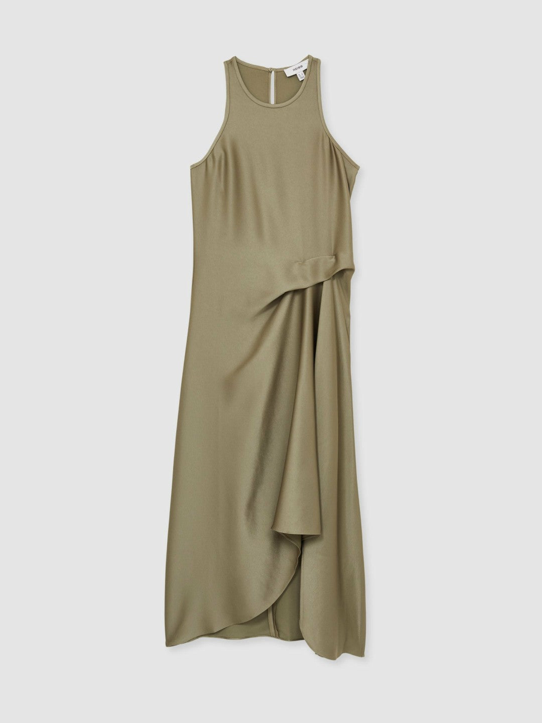 Satin Drape Tuck Midi Dress in Khaki Women | Reiss