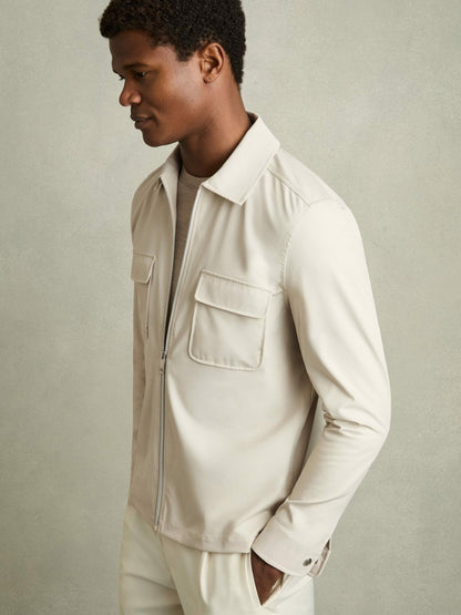 Technical Zip-Through Overshirt in Stone Men | Reiss