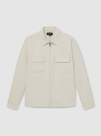 Technical Zip-Through Overshirt in Stone Men | Reiss