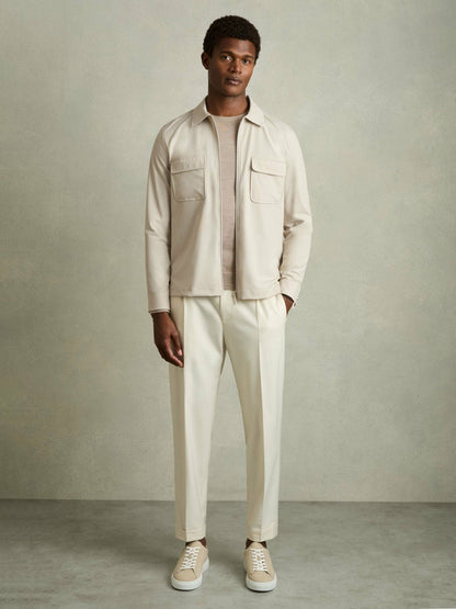 Technical Zip-Through Overshirt in Stone Men | Reiss