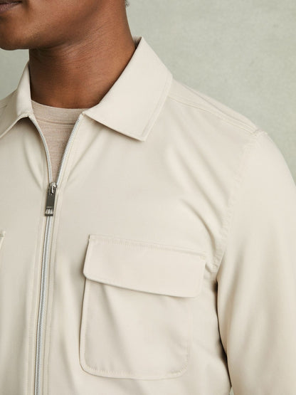 Technical Zip-Through Overshirt in Stone Men | Reiss