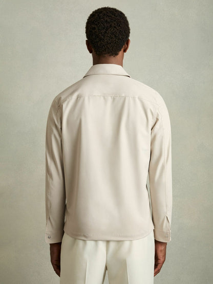Technical Zip-Through Overshirt in Stone Men | Reiss