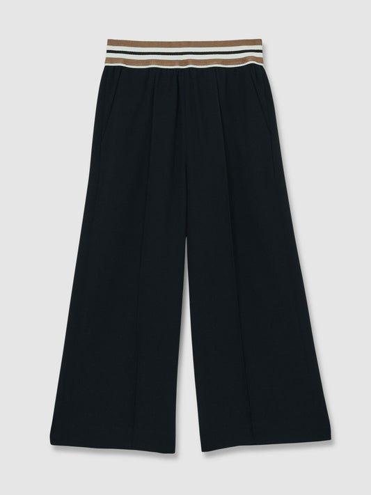 13-14 yrs Stripe-Waistband Wide-Leg Trousers in Navy Children & Baby | Reiss