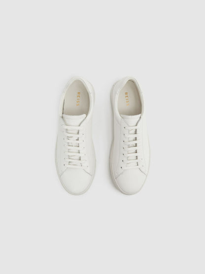 Leather Low-Top Trainers in White Men | Reiss