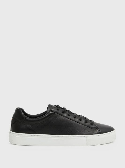 Leather Low-Top Trainers in Black Men | Reiss