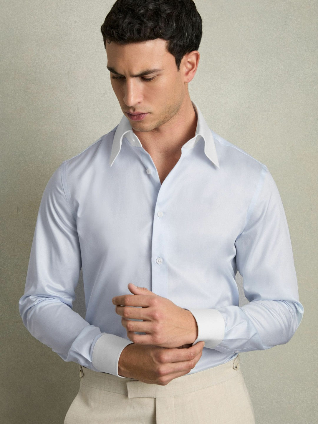Regular-Fit Cotton Pin-Collar Shirt in Contrast S Blue Men | Reiss