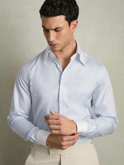 Regular-Fit Cotton Pin-Collar Shirt in Contrast S Blue Men | Reiss