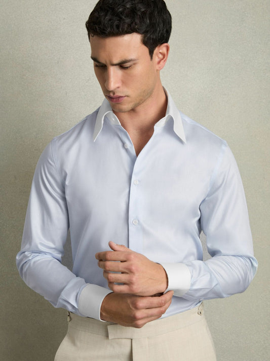 Regular-Fit Cotton Pin-Collar Shirt in Contrast S Blue Men | Reiss
