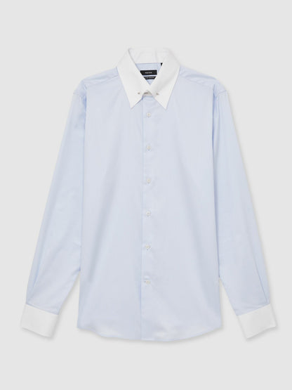 Regular-Fit Cotton Pin-Collar Shirt in Contrast S Blue Men | Reiss