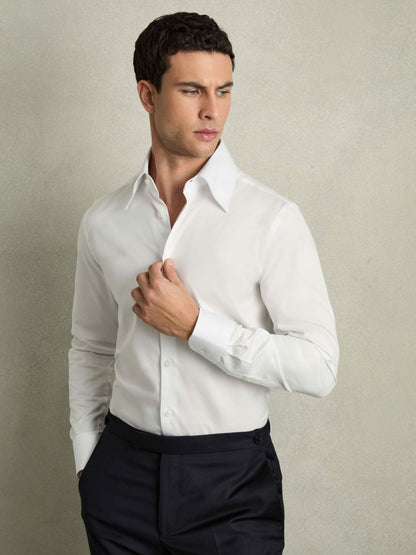Regular-Fit Cotton Pin-Collar Shirt in White Men | Reiss