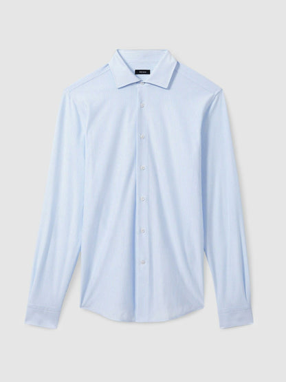 Cotton-Blend Cutaway-Collar Striped Shirt in Blue Stripe Men | Reiss