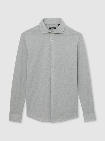 Cotton-Blend Jersey Cutaway-Collar Shirt in Grey Melange Men | Reiss