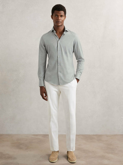 Cotton-Blend Jersey Cutaway-Collar Shirt in Grey Melange Men | Reiss
